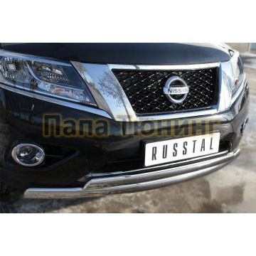 Защита передняя овальная двойная 75х42 мм РусСталь для Nissan Pathfinder 2014-