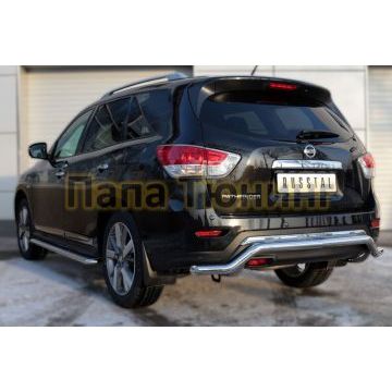 Защита заднего бампера d57 волна РусСталь для Nissan Pathfinder 2014-