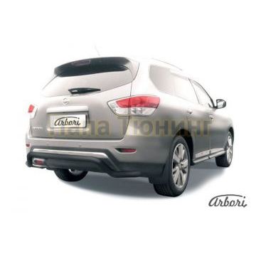 Защита заднего бампера чёрная сталь волна 57 мм Slitkoff для Nissan Pathfinder 2014-