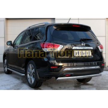Защита заднего бампера овальная 75х42 мм РусСталь для Nissan Pathfinder 2014-