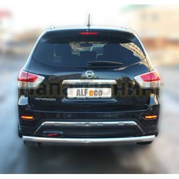 Защита заднего бампера овальная 75х42 мм ALFeco для Nissan Pathfinder 2014-