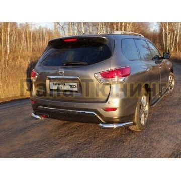 Защита заднего бампера уголки 76 мм ТСС для Nissan Pathfinder 2014-