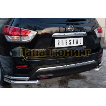 Защита задняя двойные уголки d57-d42 РусСталь для Nissan Pathfinder 2014-