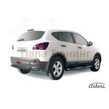 Защита заднего бампера чёрная сталь двойная 57-42 мм Slitkoff для Nissan Qashqai 2007-2010