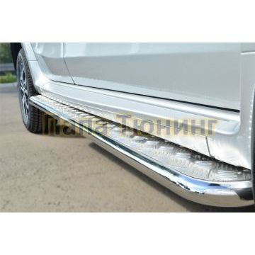 Пороги с площадкой алюминиевый лист d42 РусСталь для Nissan Terrano 2014-