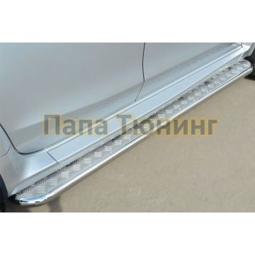 Пороги с площадкой алюминиевый лист d42 РусСталь для Nissan Terrano 2014-