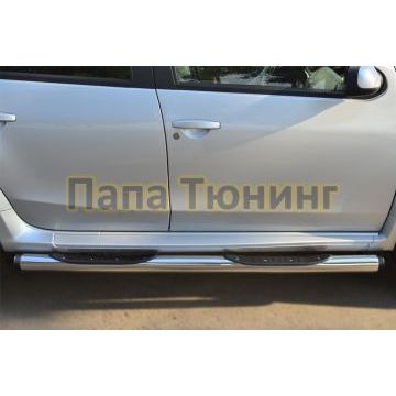 Пороги труба с накладками d76 вариант 2 РусСталь для Nissan Terrano 2014-