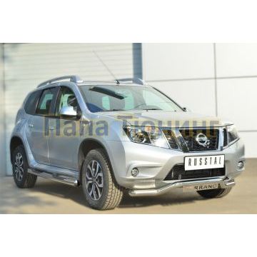 Пороги труба с накладками d76 вариант 3 РусСталь для Nissan Terrano 2014-