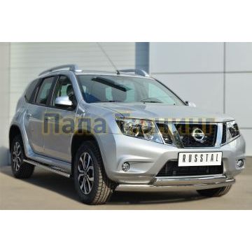 Защита передняя овальная двойная 75х42 мм РусСталь для Nissan Terrano 2014-