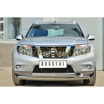 Защита передняя овальная двойная 75х42 мм РусСталь для Nissan Terrano 2014-