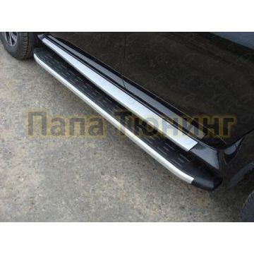 Пороги алюминиевые ТСС с накладкой для Nissan Terrano 2014-