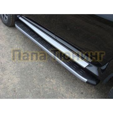 Пороги алюминиевые ТСС с накладкой серебристые для Nissan Terrano 2014-