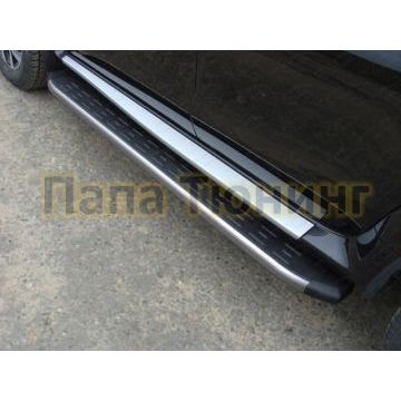 Пороги алюминиевые ТСС с накладкой серые для Nissan Terrano 2014-