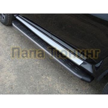 Пороги алюминиевые ТСС с накладкой чёрные для Nissan Terrano 2014-