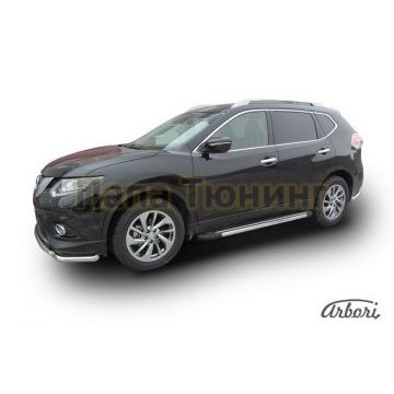 Пороги алюминиевые Arbori Luxe Black черные для Nissan X-Trail 2015-