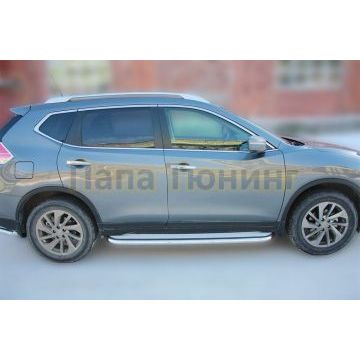 Пороги с площадкой алюминиевый лист 60 мм ALFeco для Nissan X-Trail 2015-2018