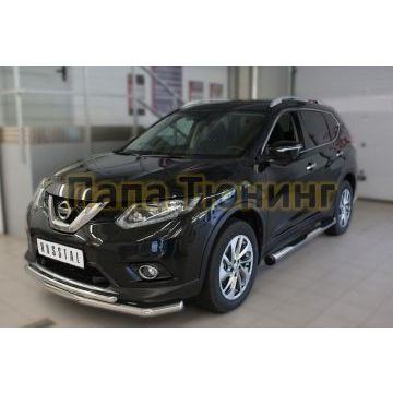 Пороги труба с накладками d76 вариант 2 РусСталь для Nissan X-Trail 2015-