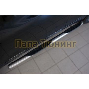 Пороги труба с накладками d76 вариант 3 РусСталь для Nissan X-Trail 2015-