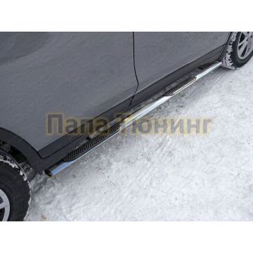 Пороги труба овальная с накладками 75х42 мм ТСС для Nissan X-Trail 2015-2018 Пороги труба овальная с накладками 75х42 мм ТСС для Nissan X-Trail 2015-2018