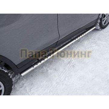 Пороги труба овальная с проступью 75х42 мм ТСС для Nissan X-Trail 2015-2018 Пороги труба овальная с проступью 75х42 мм ТСС для Nissan X-Trail 2015-2018