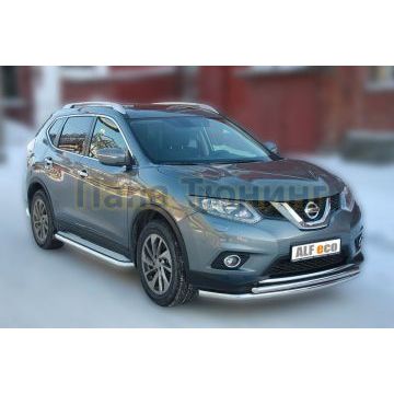 Защита передняя двойная большая 60-42 мм ALFeco для Nissan X-Trail 2015-2018