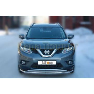 Защита передняя двойная большая 60-42 мм ALFeco для Nissan X-Trail 2015-2018
