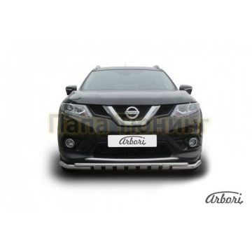 Защита передняя двойная с декором 57-42 мм Slitkoff для Nissan X-Trail T32 2015-2018