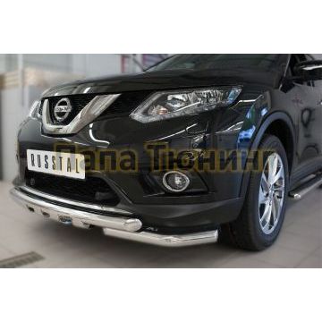 Защита передняя двойная с клыками d57-d57 РусСталь для Nissan X-Trail 2015-2018