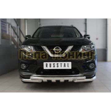 Защита передняя двойная с клыками d57-d57 РусСталь для Nissan X-Trail 2015-2018