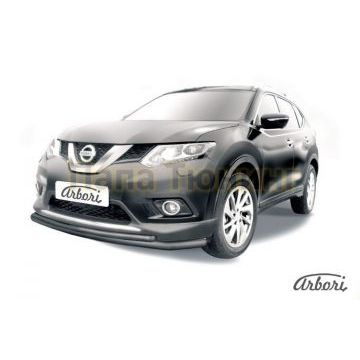 Защита передняя чёрная сталь двойная 57-42 мм Slitkoff для Nissan X-Trail T32 2015-2018