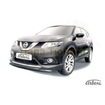 Защита передняя чёрная сталь двойная короткая 57-42 мм Slitkoff для Nissan X-Trail T32 2015-2018