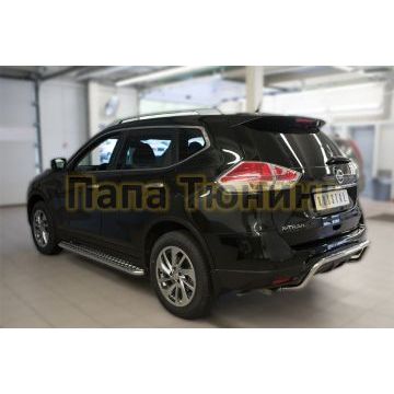 Защита заднего бампера d42 волна РусСталь для Nissan X-Trail 2015-2018