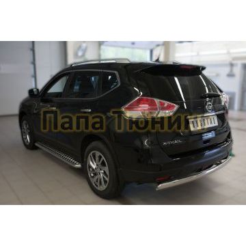 Защита заднего бампера овальная 75х42 мм РусСталь для Nissan X-Trail 2015-2018