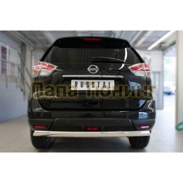 Защита заднего бампера овальная 75х42 мм РусСталь для Nissan X-Trail 2015-2018