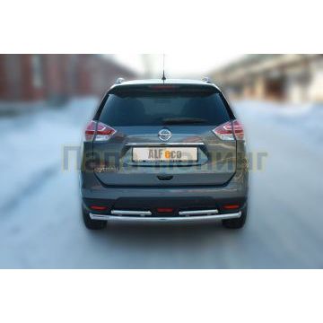 Защита заднего бампера двойная 60-42 мм ALFeco для Nissan X-Trail 2015-2018