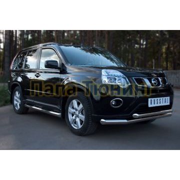 Защита передняя двойная d76-d57  РусСталь для Nissan X-Trail 2011-2015
