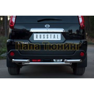 Защита заднего бампера двойная d57-d57 РусСталь для Nissan X-Trail 2011-2015