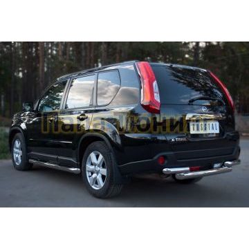 Защита заднего бампера двойная d76-d57  РусСталь для Nissan X-Trail 2011-2015