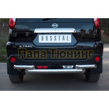 Защита заднего бампера двойная d76-d57  РусСталь для Nissan X-Trail 2011-2015