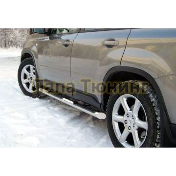 Пороги труба с накладками d76 вариант 1 РусСталь для Nissan X-Trail 2007-2011