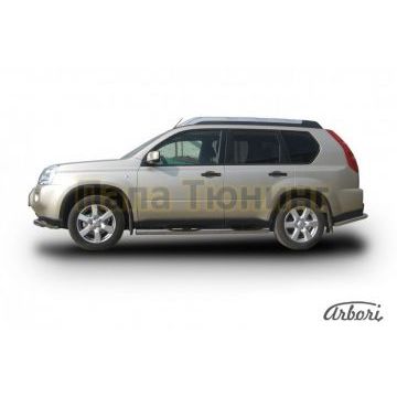 Пороги труба с накладками 76 мм Slitkoff для Nissan X-Trail T31 2007-2011