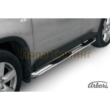 Пороги труба с накладками со скосами 76 мм Slitkoff для Nissan X-Trail T31 2007-2011