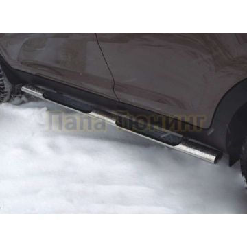 Пороги труба овальная с накладками 75х42 мм РусСталь для Nissan X-Trail 2007-2011