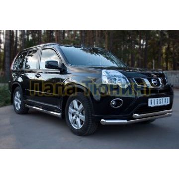 Пороги труба d76 с накладками вариант 1 РусСталь для Nissan X-Trail 2011-2015