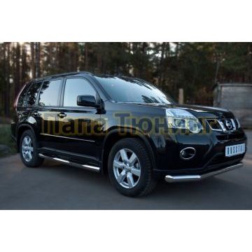 Пороги труба d76 с накладками вариант 2 РусСталь для Nissan X-Trail 2011-2015