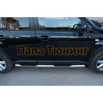 Пороги труба d76 с накладками вариант 3 РусСталь для Nissan X-Trail 2011-2015