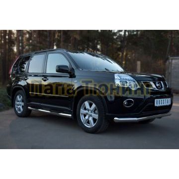 Пороги труба d76 с накладками вариант 3 РусСталь для Nissan X-Trail 2011-2015