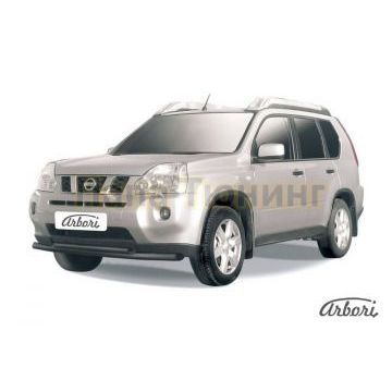 Защита передняя чёрная сталь двойная 57-57 мм Slitkoff для Nissan X-Trail T31 2011-2015 Защита передняя чёрная сталь двойная 57-57 мм Slitkoff для Nissan X-Trail T31 2011-2015