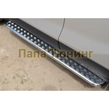 Пороги с площадкой алюминиевый лист d42 РусСталь для Opel Mokka 2012-