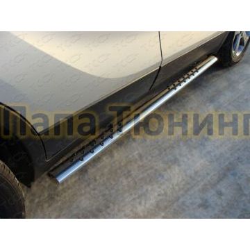 Пороги труба овальная с проступью 75х42 мм ТСС для Opel Mokka 2012-